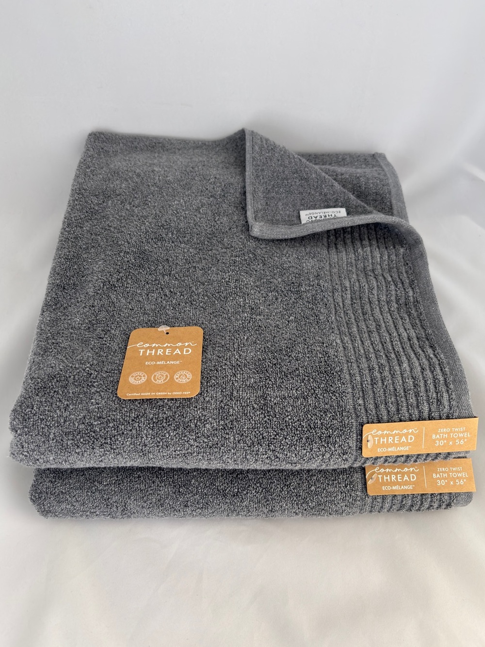 NWT 2Pc Common Thread Bamboo Eco-Melange Charcoal Grey Bath Towels
